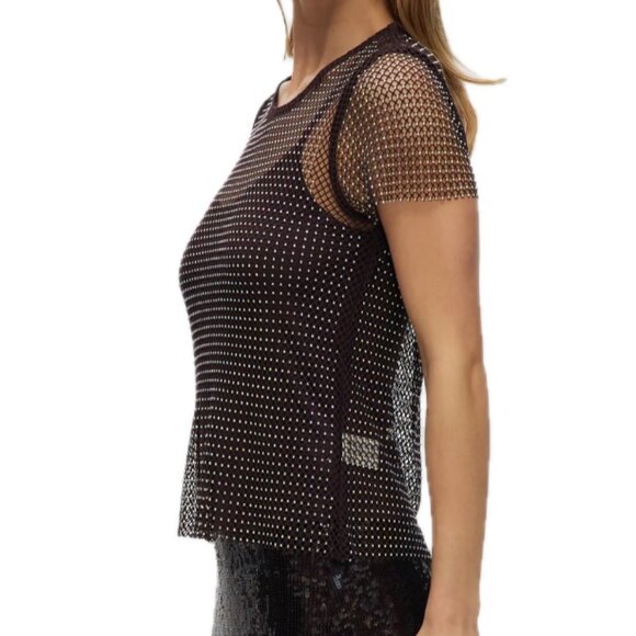NEW Rachel Zoe Sheer Mesh Tee Adorned with All Over Rhinestones Womens M - Picture 4 of 16